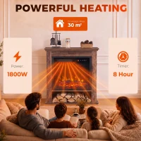 HOMCOM Electric Fireplace Suite with Shelf, 25" 1800W Electric Fire and Surround with LED Flame, 5 Brightness, Remote, Oak(m-6)