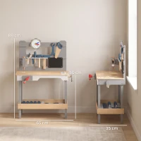 AIYAPLAY Banco de Herramientas para Niños de Madera con Pizarra 15 Accesorios Reloj con Agujas Móviles Estante 3-6 años Gris(m-3)