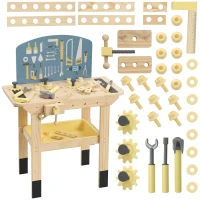 AIYAPLAY Établi en Bois pour Enfants avec 28 Accessoires, Boîte de Rangement, Établi d'Imitation dès 3 à 8 Ans, Naturel(m-18)