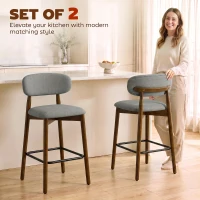 HOMCOM Bar Stools Curved Open Back Padded Seat Footrest Set of 2 for Kitchen Grey(m-4)