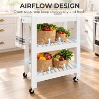 HOMCOM Kitchen Trolley Utility Cart on Wheels with Rubberwood Worktop, Towel Rack, Storage Shelves & Drawer for Dining Room(m-5)