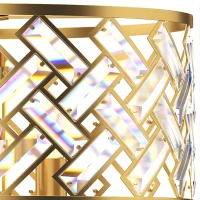 HOMCOM Plafonnier en Cristal Moderne Rond, Lustre Plafonnier avec Abat-jour, 3 Ampoules E14, Ø 39 x 34 cm, Doré(m-13)