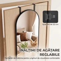 HOMCOM Oglindă de Perete Arcuită 110x40 cm, Ramă din Aluminiu, Cârlige, Design Modern, Negru(m-5)