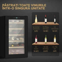 HOMCOM Frigider pentru Vin pentru 24 de Sticle, Capacitate 65L, Control al Temperaturii și Rafturi Detasabile, Negru(m-4)