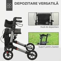 HOMCOM Cadru de mers pliabil din aluminiu, reglabil pe înălțime, cu geantă, 64x67x80-92 cm, negru și argintiu(m-5)