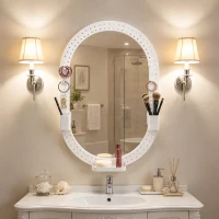 HOMCOM Espelho de Parede Decorativo com Painel Perfurado 90 x 60 cm para Sala e Quarto, Branco(m-2)
