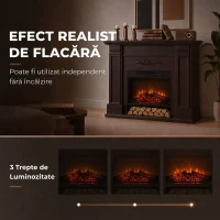 HOMCOM Șemineu electric de podea/încastrabil, 1800 W, cu ramă, raft pentru TV de până la 55", efect de flacără 3D și timer, maro(m-4)