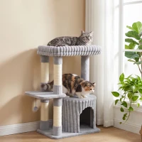 PawHut Árbol rascador para gatos, 93 cm, rascador de 3 niveles con postes de sisal, cueva acogedora, amplia área de descanso, plataforma, hasta 6 kg(m-2)