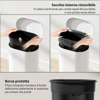 HOMCOM Pattumiera Rettangolare a Pedale 12L in Metallo con Secchio Interno Rimovibile, Chiusura Ammortizzata, Bianco(m-7)