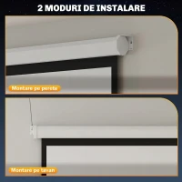 HOMCOM Ecran Proiector 84" Format 4:3, Unghi de Vizualizare 160° și Montare pe Tavan sau Perete(m-7)