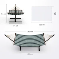 Outsunny Cama Rede com Suporte Portátil Almofada Removível Barras Estabilizadoras Exterior 353x94x115 cm Verde(m-3)
