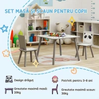ZONEKIZ Set masă și 2 scaune pentru copii de 3-8 ani din MDF și lemn de pin, gri(m-7)