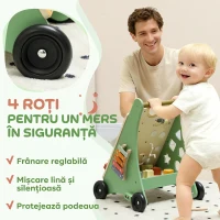 AIYAPLAY Cărucior pentru Primii Pași In Lemn Con Frână Reglabil, 18+ Luni, Verde(m-6)