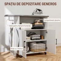 HOMCOM Dulap Mobil pentru Călcat cu 2 Uși și Spațiu Deschis, 125x43.5x102.5 cm, Alb(m-5)