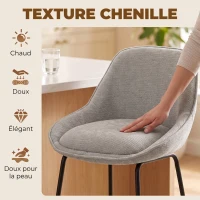 HOMCOM Lot de 2 Tabourets de Bar, Chaises de Bar en Chenille, Assise Rembourrée 64H cm, Dossier et Repose-Pieds, Gris(m-6)