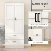 HOMCOM Bufet Înalt de Bucătărie 178 cm, Dulap Tip Cămară cu 2 Sertare și Rafturi Reglabile, pentru Dining și Living, 75x39x178 cm, Crem(m-5)