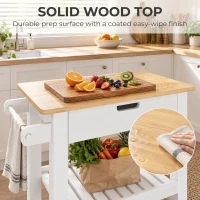 HOMCOM Kitchen Trolley Utility Cart on Wheels with Rubberwood Worktop, Towel Rack, Storage Shelves & Drawer for Dining Room(m-7)