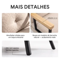 HOMCOM Sofá Cama Convertível 2 Lugares Dobrável com Encosto Ajustável em 5 Níveis e 2 Almofadas 102x73x81 cm Bege Creme(m-8)