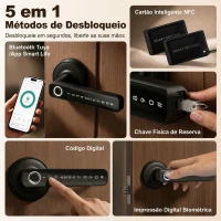 HOMCOM Fechadura Inteligente 5 em 1 com Maçaneta, Impressão Digital, Código, App, Bluetooth, Cartão NFC, Chave e Registo de Acessos, Preto(m-4)