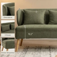 HOMCOM 2-zitsbank van chenille met vleugelrug, dikke zitting en poten van rubberhout - donkergroen(m-5)