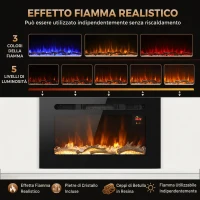 HOMCOM Caminetto Elettrico 60 cm da Incasso o Parete, 1800W, Timer, Fiamma Regolabile e Telecomando, Nero(m-3)