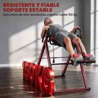 HOMCOM Tabla de Inversión por Gravedad Plegable con Inclinación hasta 90° y Cinturones de Seguridad 79x114x153 cm Rojo y Negro(m-7)