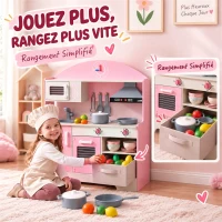 AIYAPLAY Cuisine Enfant avec Lumières et Sons, Cuisine de Jeu avec Tiroir en Tissu et 5 Accessoires, pour Enfants 3-6 Ans, Rose(m-7)