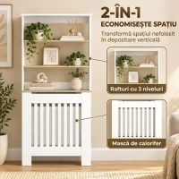 HOMCOM Mască pentru calorifer cu lamele și 3 polițe, acoperire modernă din MDF pentru living, 78x19x165 cm, alb(m-4)