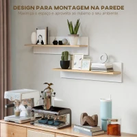 HOMCOM Conjunto de 2 Prateleiras Flutuantes de Parede 80 cm para Sala, Entrada ou Quarto, Carga 3 kg, Branco e Natural(m-5)