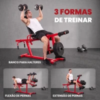 SPORTNOW Máquina de Extensão e Curl de Pernas 3 em 1 Ajustável até 300 kg com Suporte para Discos para Casa, Vermelha(m-4)