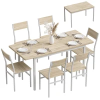 HOMCOM Ausziehbares Esstisch-Set 120-160 cm mit 6 Stühlen für 4-6 Personen Eiche-Optik(m-8)