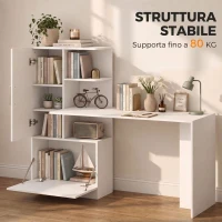 HOMCOM Scrivania per Computer con Libreria e Armadietto, 150 cm, Bianco(m-6)