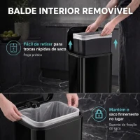 HOMCOM Caixote do Lixo para Cozinha 20 L em Aço Galvanizado com Tampa de Fecho Suave, Pedal, Balde Removível e Antiimpressões Digitais, Preto(m-5)