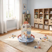 AIYAPLAY Wooden Activity Cube, Rocket Theme Educational Toys with Shape Sorter & Bead Maze for Toddlers 24M-6Y Fine Motor Skill(m-9)
