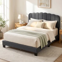 HOMCOM Polsterbett Doppel 160x200 cm mit verstellbarem, gepolstertem Kopfteil, Lattenrost, einfache Montage, Dunkelgrau(m-6)