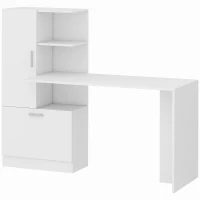 HOMCOM Scrivania per Computer con Libreria e Armadietto, 150 cm, Bianco(m-1)