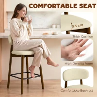 HOMCOM Bar Stools Curved Open Back Padded Seat Footrest Set of 2 for Kitchen Beige(m-5)