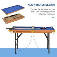 HOMCOM Billardtisch Klappbar Mini Billiard Tisch mit 2 Queues 16 Bällen Kreide Dreieck, Zubehör 140 x 63 x 75 cm(m-5)