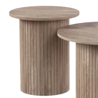 HOMCOM Lot de 2 Tables Basses Rondes en Bois, Table d'Appoint Moderne avec Base en Colonne Cannelée, Effet Bois Café Vieilli(m-11)