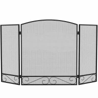 HOMCOM Kaminschutzgitter, faltbarer 3-teiliger Funkenschutz aus Metall für Wohn- und Schlafzimmer, 123 x 70 cm, Schwarz(m-12)