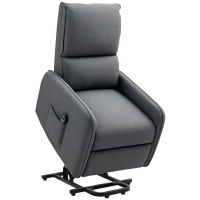 HOMCOM Elektrischer Relax-Sessel mit Aufstehhilfe in Leinenoptik, Fernbedienung, Sitz mit Federn, Fußstütze, Grau(m-1)