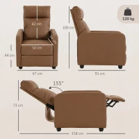 HOMCOM Manueller Relaxsessel bis 155° verstellbar, PU-Bezug, Fußstütze, hohe dicke Rückenlehne und breiter Sitz, Dunkelbraun(m-3)