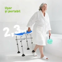 HOMCOM Taburet de duș reglabil pe înălțime cu mâner, șezut căptușit în formă de U și picioare antiderapante, albastru(m-7)