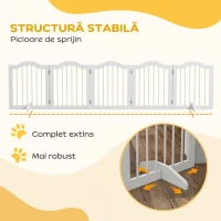 PawHut Poartă Pliabilă pentru Câini cu 5 Secțiuni din Lemn, 261,5 x 29,5 x 61 cm, Alb(m-7)