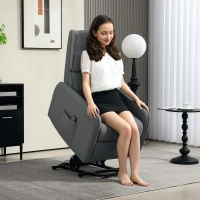 HOMCOM Fauteuil Relax Reclinable Électrique Releveur en Tissu Effet Lin Télécommande Assise à Ressorts Repose-pieds Gris(m-2)