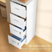HOMCOM Gaveteiro de Escritório com 4 Gavetas Fechadura e Suportes Ajustáveis para Documentos A4 e Letter Branco 40x42x130,8 cm Branco(m-4)