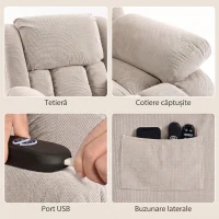 HOMCOM Fotoliu Electric de Ridicare 150°, Șezut Lat, Masaj, Încălzire, Catifea, Bej(m-7)