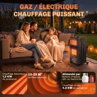 Outsunny Chauffage d'Appoint Gaz et Électrique 4200W/1200W Infrarouge Pliable 3 Niveaux 2 Freins Sécurité ODS 45x42x75cm Noir(m-4)