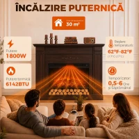 HOMCOM Șemineu electric de podea/încastrabil, 1800 W, cu ramă, raft pentru TV de până la 55", efect de flacără 3D și timer, maro(m-6)