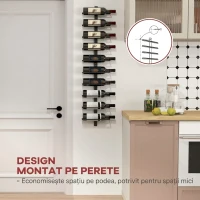 HOMCOM Suport de sticle de perete cu 10 rafturi din oțel, negru, pentru 10 sticle, 27x10x116 cm(m-5)